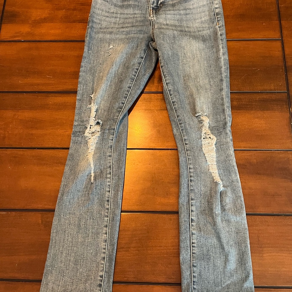 Guess Light Blue Distressed Straight Leg Jeans